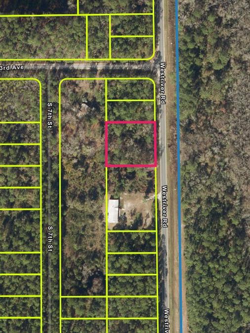 0.58 acre land for sale in Palatka Florida showing lot boundaries on paved road