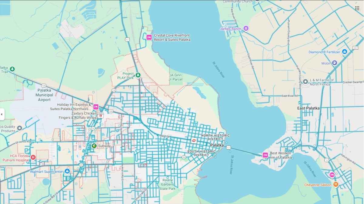 Palatka Florida land for sale map and area overview